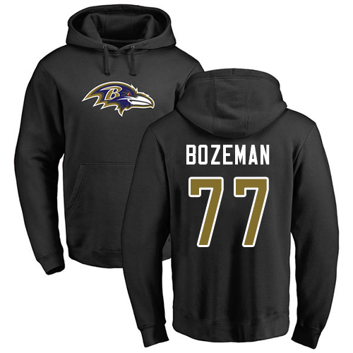 Men Baltimore Ravens Black Bradley Bozeman Name and Number Logo NFL Football 77 Pullover Hoodie Sweatshirt